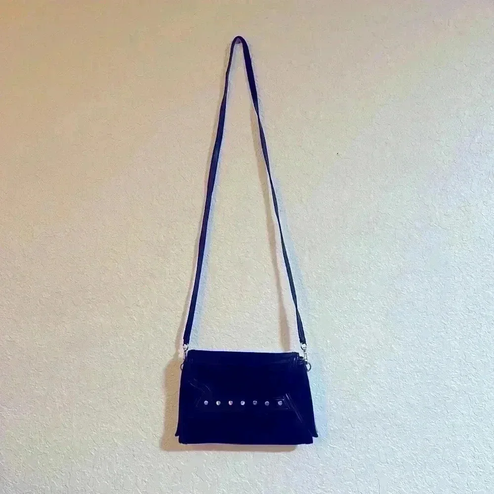 Chic Sam Edelman Black and Silver Studded Crossbody Reversible Handbag - Picture 2 of 7